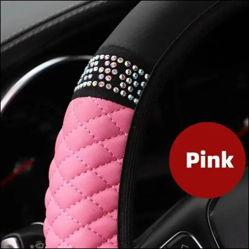 Luxury Three-Dimensional Leather Car Steering Wheel Cover 37-38cm | Embroidered & Diamond-Encrusted | Breathable Design