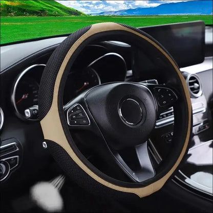 Luxury Three-Dimensional Leather Car Steering Wheel Cover 37-38cm | Embroidered & Diamond-Encrusted | Breathable Design