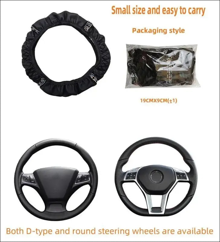 Luxury Three-Dimensional Leather Car Steering Wheel Cover 37-38cm | Embroidered & Diamond-Encrusted | Breathable Design