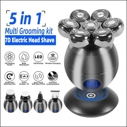 Men’s Grooming Kit Wet Dry Electric Shaver Beard Trimmer Rechargeable Bald Head Razor with LCD Display - Hair