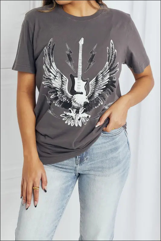 mineB Full Size Eagle Graphic Tee Shirt - Charcoal / S