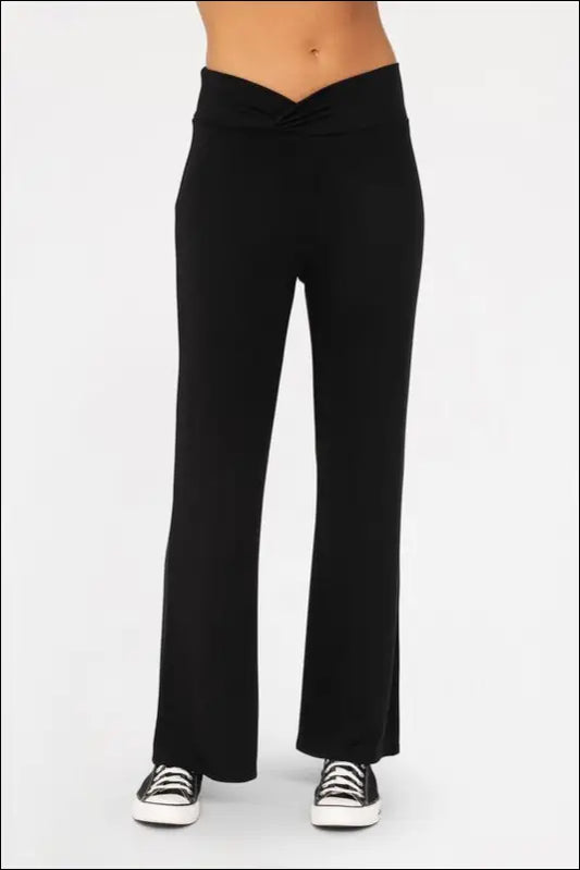 Mono B Cross Pleat Flare Pants - Black / S