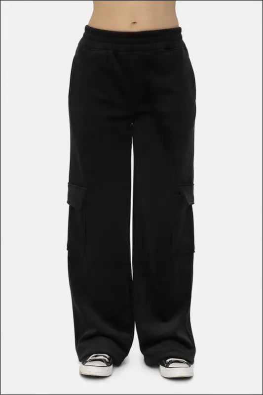 Mono B Elastic Waist Corduroy Cargo Pants - Black / S