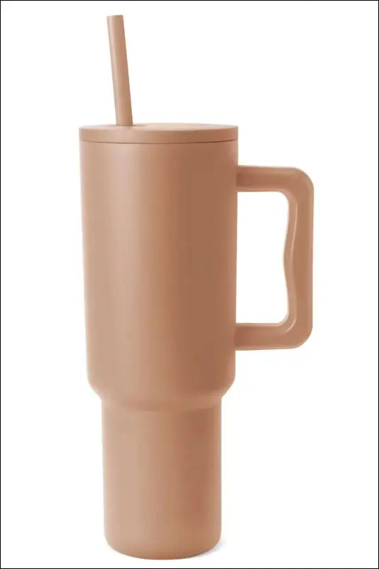 Monochromatic Stainless Steel Tumbler with Matching Straw - Camel / One Size