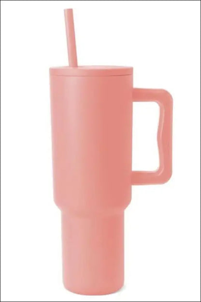 Monochromatic Stainless Steel Tumbler with Matching Straw - Coral / One Size