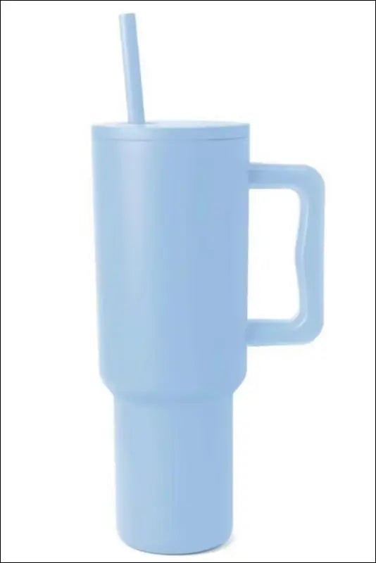 Monochromatic Stainless Steel Tumbler with Matching Straw - Light Blue / One Size