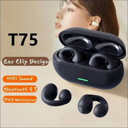 NEW Bluetooth 5.3 Wireless Bone Conduction Headphones - T75 Noise-Canceling Sports Gaming Earphones with HD Call