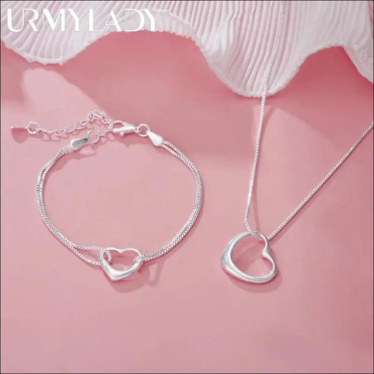 Original 925 Sterling Silver Heart Jewelry Set | Necklaces & Bracelets for Women | Wedding Party Gift - silver Pretty