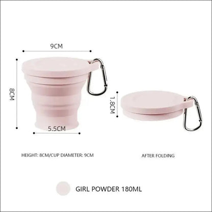 Outdoors Silicone Folding Cup with Hanging Hole - Portable Travel Water Creative Wash Fashion Collapsible - Light pink