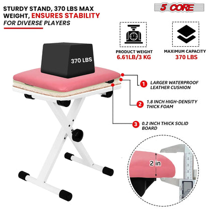 5 Core Keyboard Bench X Style Piano Stool Padded Adjustable Keyboards Chair Pink