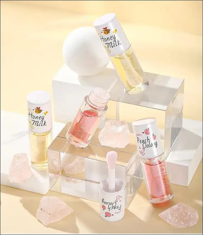 Peach Milk Honey Lip Oil | Moisturizing Gloss | Fade Lines | Hydrating Cute Care with Big Brush Head