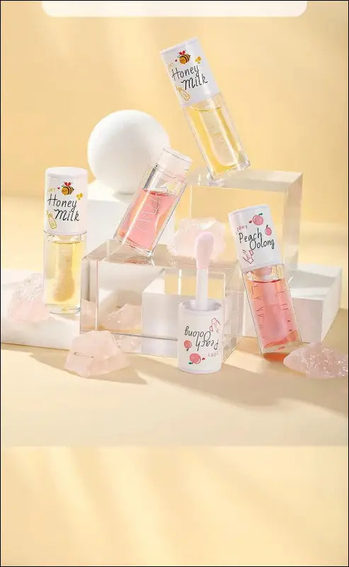 Peach Milk Honey Lip Oil | Moisturizing Gloss | Fade Lines | Hydrating Cute Care with Big Brush Head