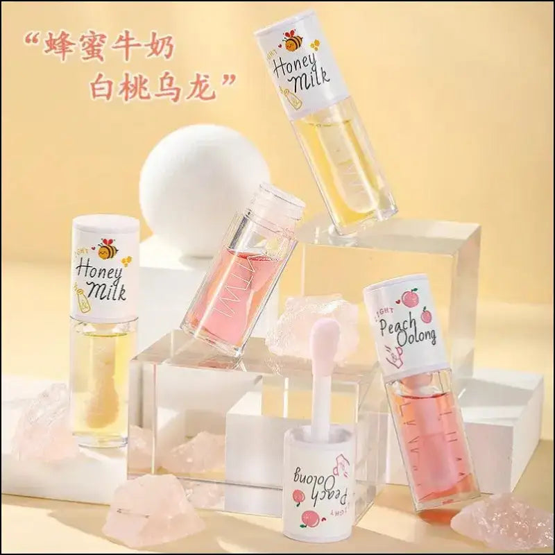 Peach Milk Honey Lip Oil | Moisturizing Gloss | Fade Lines | Hydrating Cute Care with Big Brush Head