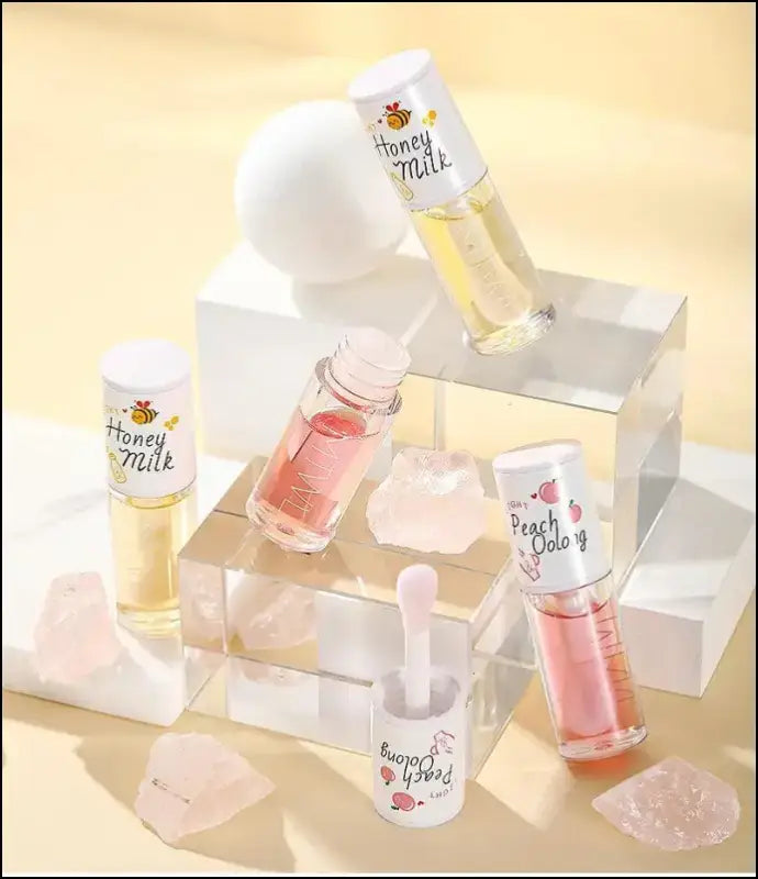 Peach Milk Honey Lip Oil | Moisturizing Gloss | Fade Lines | Hydrating Cute Care with Big Brush Head