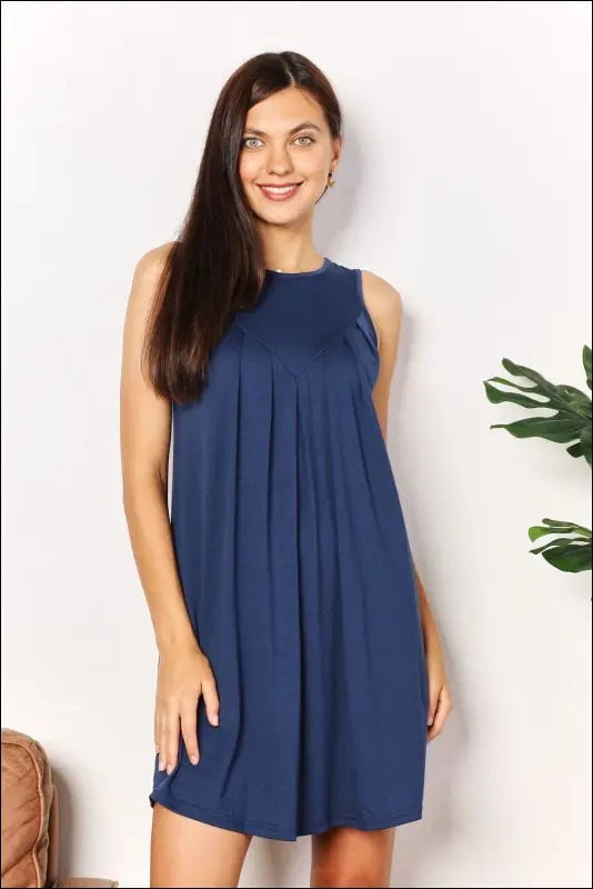 Perfee Round Neck Sleeveless Mini Dress