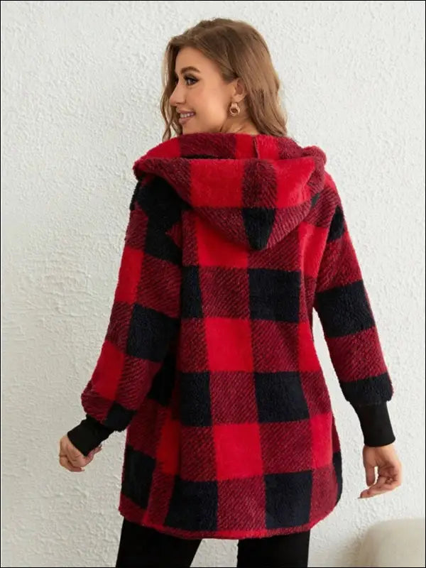 Plaid Long Sleeve Hooded Coat