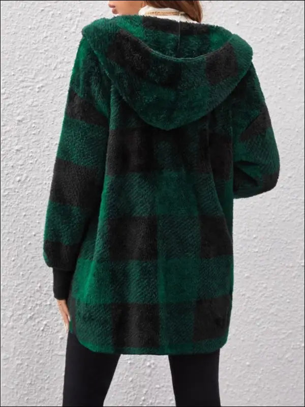 Plaid Long Sleeve Hooded Coat