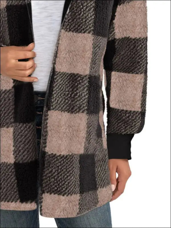 Plaid Long Sleeve Hooded Coat