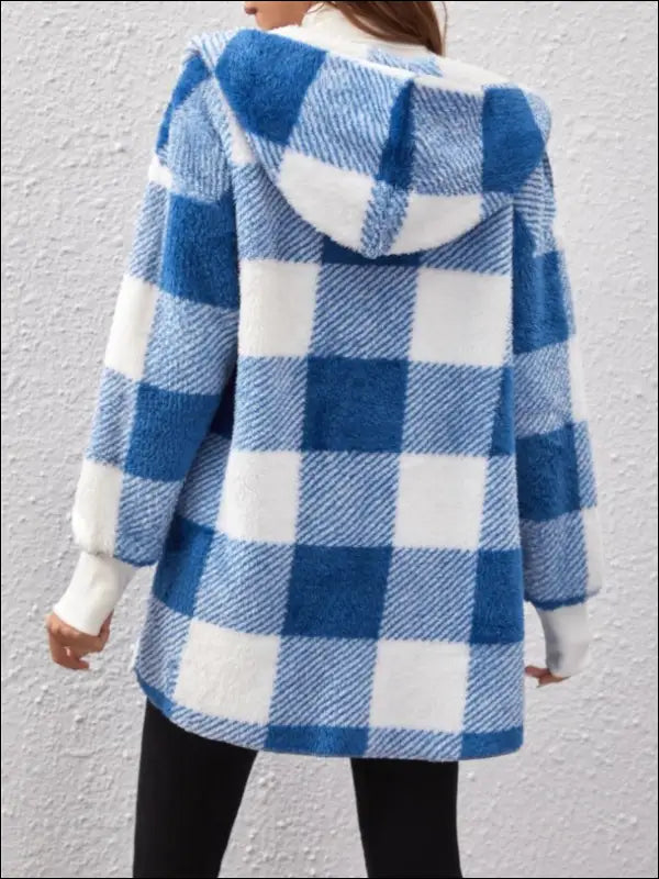 Plaid Long Sleeve Hooded Coat