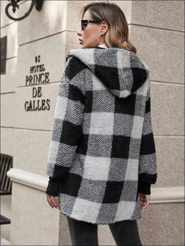 Plaid Long Sleeve Hooded Coat