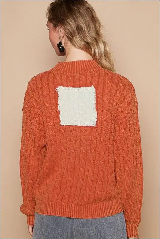 POL Cable-Knit Peace Patch Dropped Shoulder Sweater