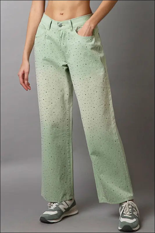 POL Embellishments Gradient Wide Leg Pants - Light Green / S