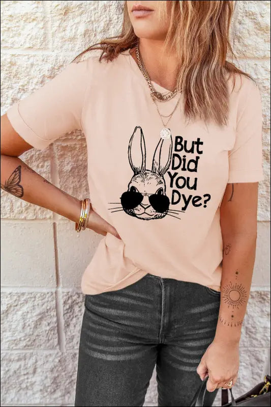 Rabbit Graphic Round Neck T-Shirt - Dusty Pink / S