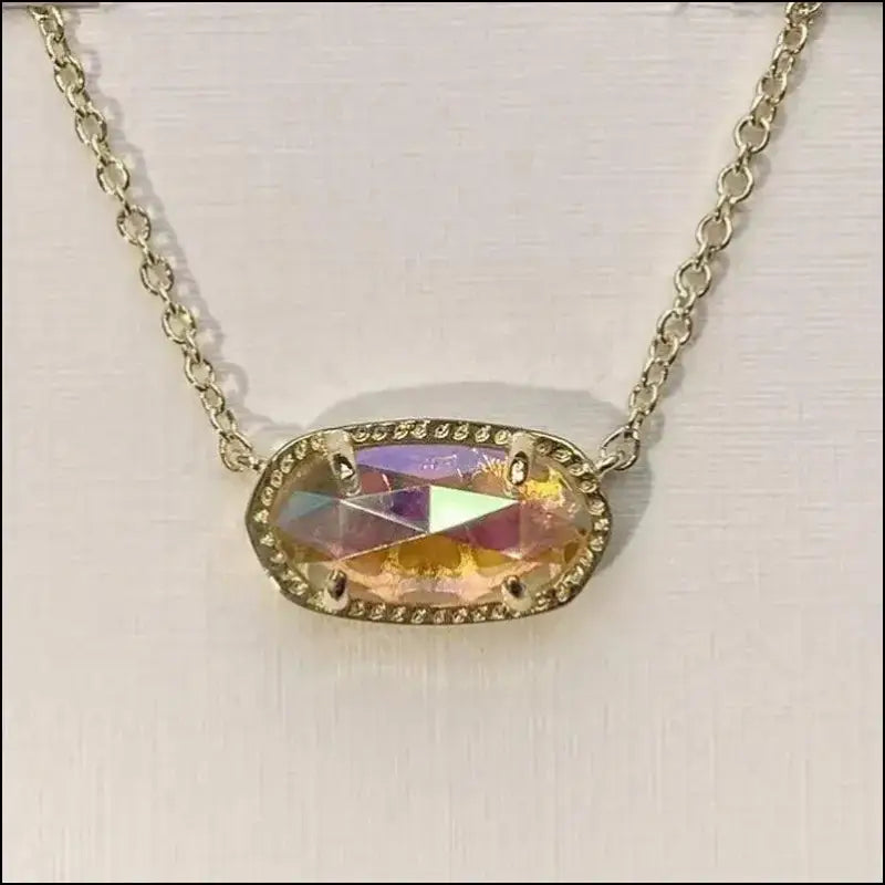 Real Golden Plated Crystal Gemstone Pendant Necklace for Women Mom Teen Girls Birthday Jewelry Gifts Her NO Card BRAND