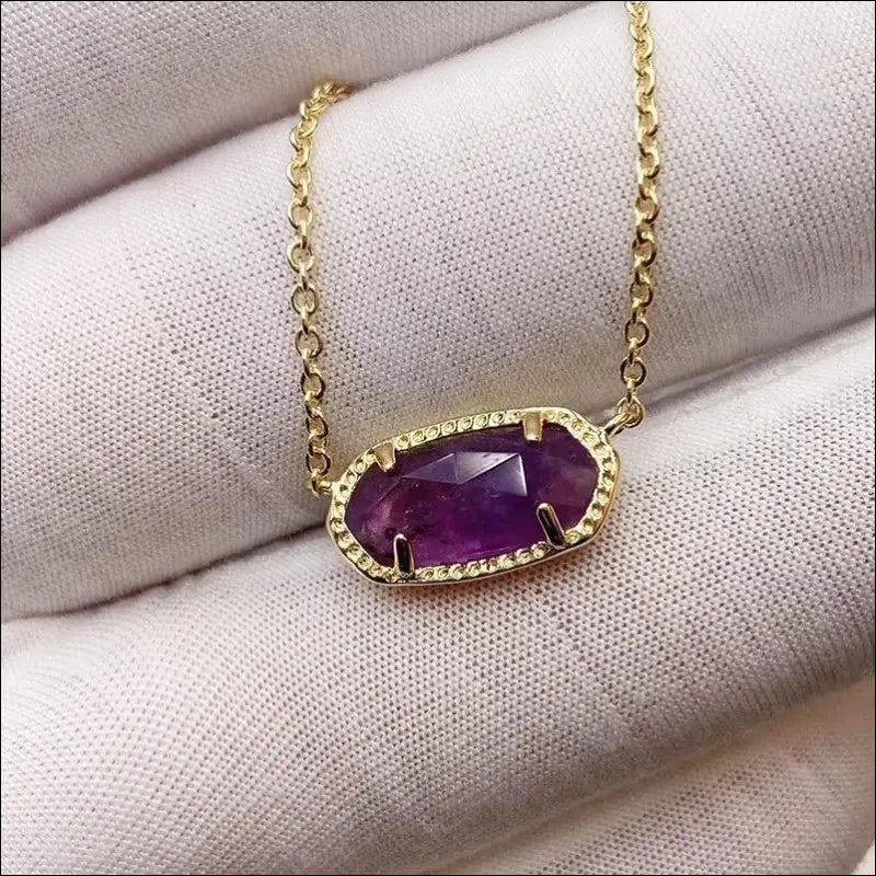 Real Golden Plated Crystal Gemstone Pendant Necklace for Women Mom Teen Girls Birthday Jewelry Gifts Her NO Card BRAND