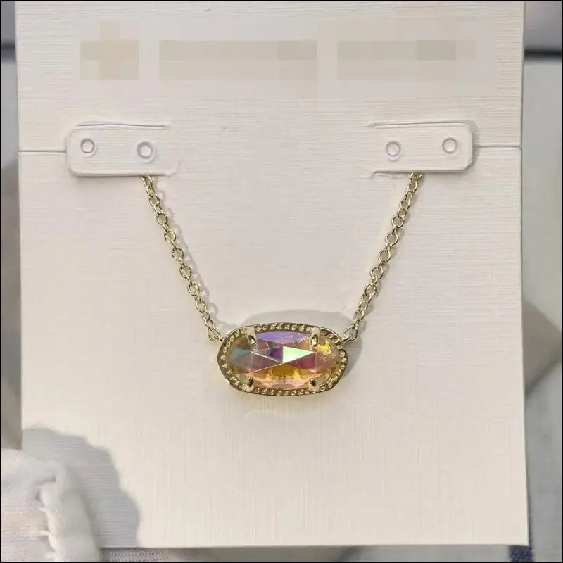 Real Golden Plated Crystal Gemstone Pendant Necklace for Women Mom Teen Girls Birthday Jewelry Gifts Her NO Card BRAND