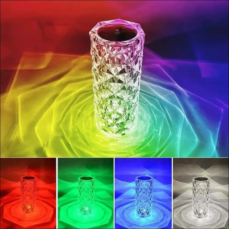 Rechargeable RGB Rose LED Night Light - 16-Color Crystal Touch Table Lamp for Bedroom & Christmas Decor - MULTI / WHITE