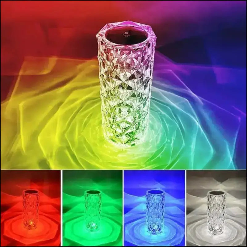 Rechargeable RGB Rose LED Night Light - 16-Color Crystal Touch Table Lamp for Bedroom & Christmas Decor - MULTI / WHITE