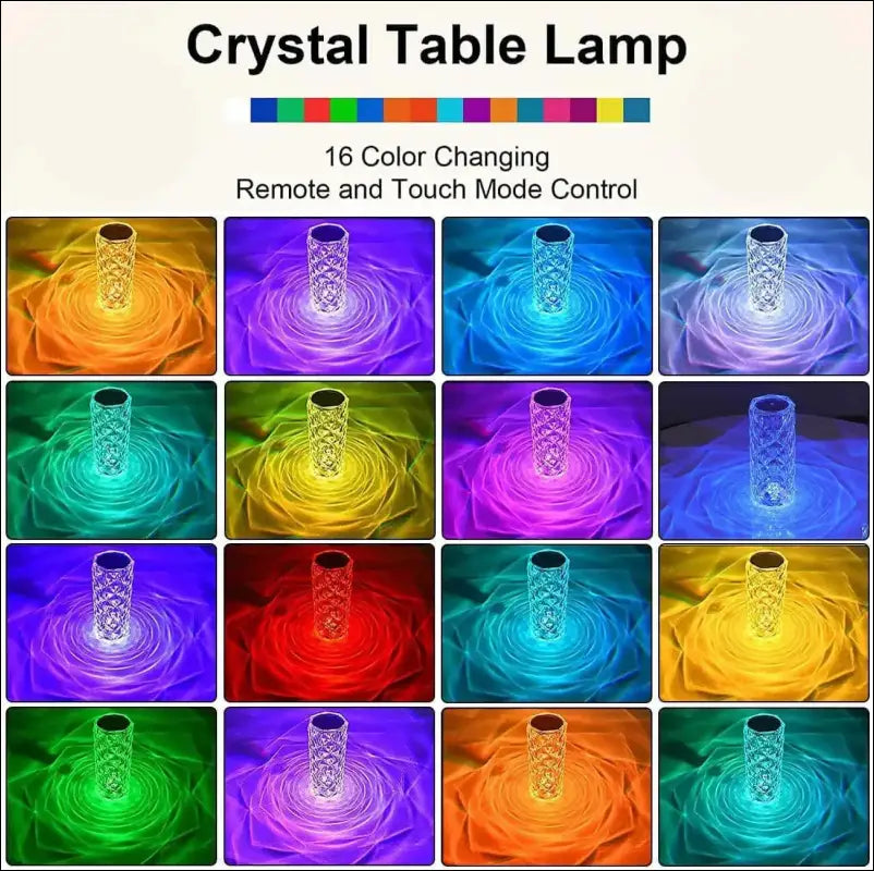 Rechargeable RGB Rose LED Night Light - 16-Color Crystal Touch Table Lamp for Bedroom & Christmas Decor - MULTI / WHITE