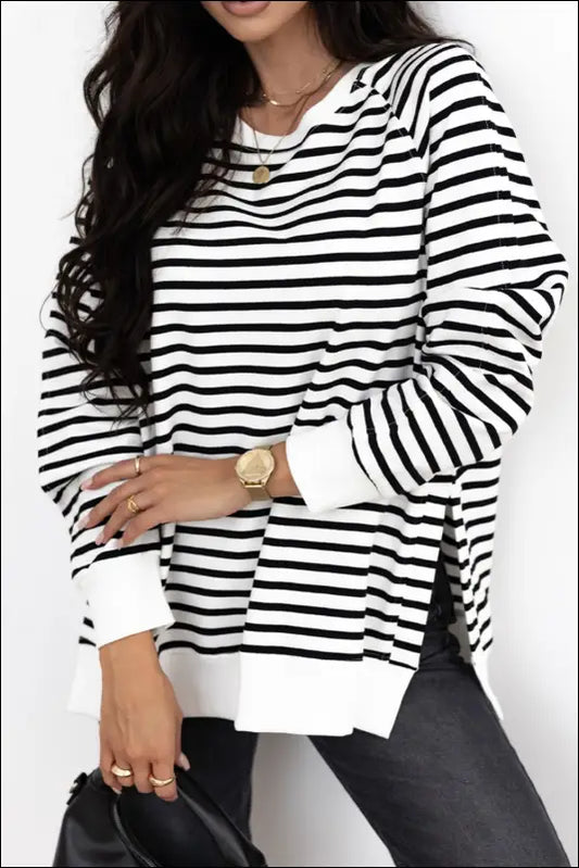 Side Slit Stripe Raglan Sleeve Sweatshirt - Black / S