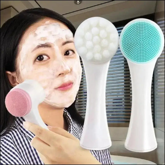 Silica Gel Facial Brush | Double-Sided Cleanser for Blackhead Removal & Exfoliating Pore Cleaner | Soft Face Tool