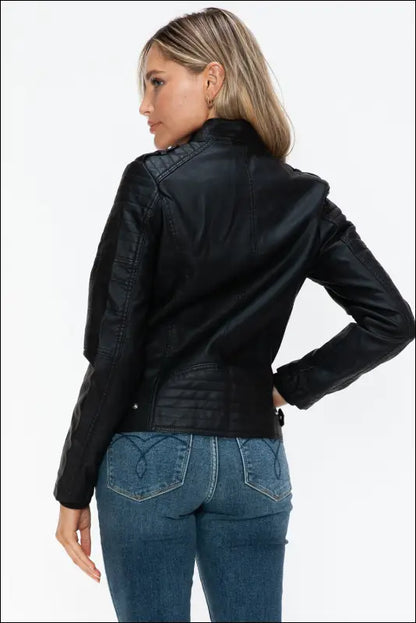 Snobbish PU Leather Biker Jacket with Side Zip Pockets