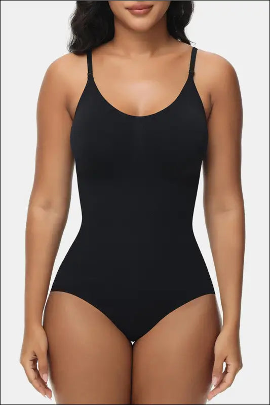 Spaghetti Strap Tummy Control Bodysuit - Black Briefs / XXS/XS