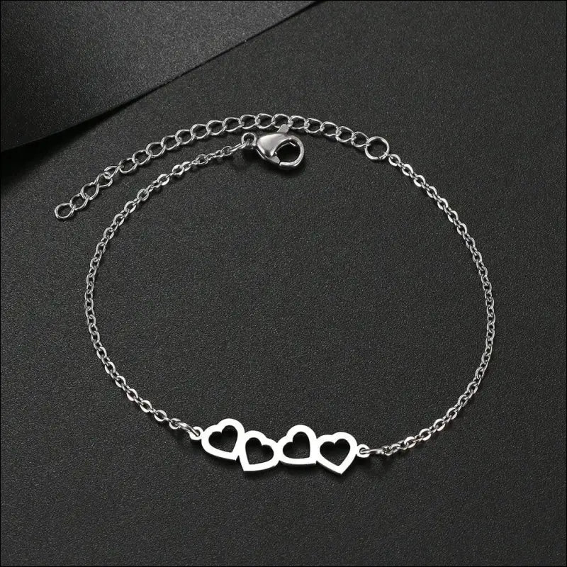 Stainless Steel Heart Charm Bracelet for Women - Classic Sweet Hollow Fashion Chain Best Gift Jewelry - Silver Color