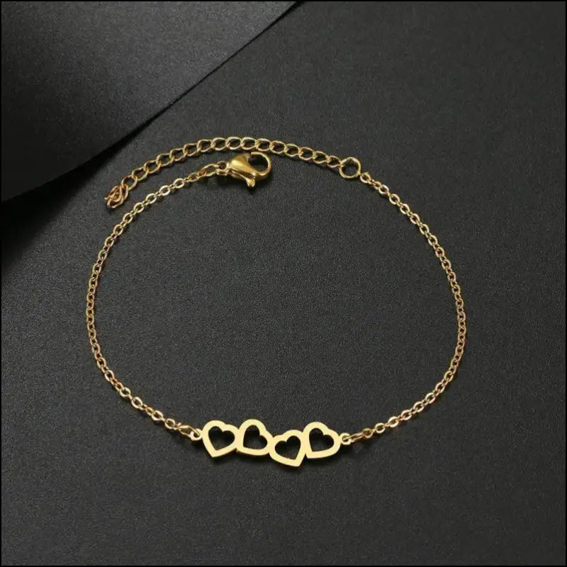 Stainless Steel Heart Charm Bracelet for Women - Classic Sweet Hollow Fashion Chain Best Gift Jewelry - Gold Color