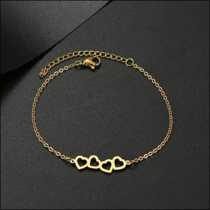 Stainless Steel Heart Charm Bracelet for Women - Classic Sweet Hollow Fashion Chain Best Gift Jewelry - Gold Color