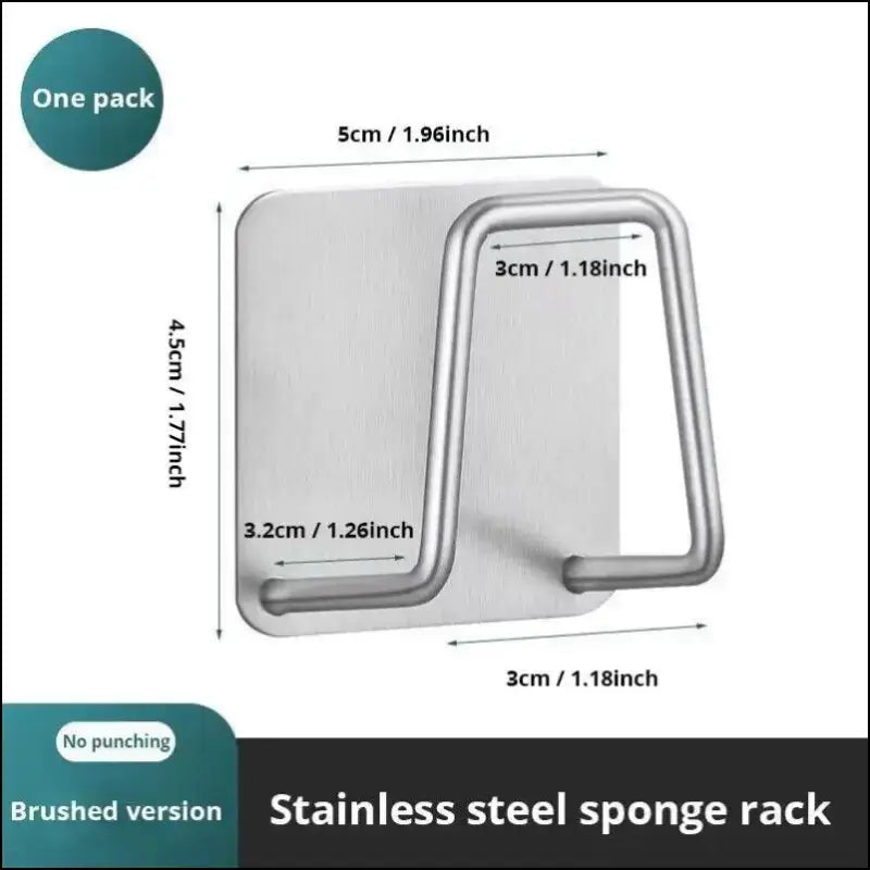 ’Stainless Steel Sink Sponge Rack | Self-Adhesive Holder for & Wire Ball | Draining Kitchen Organizer Wall’ - 1pc