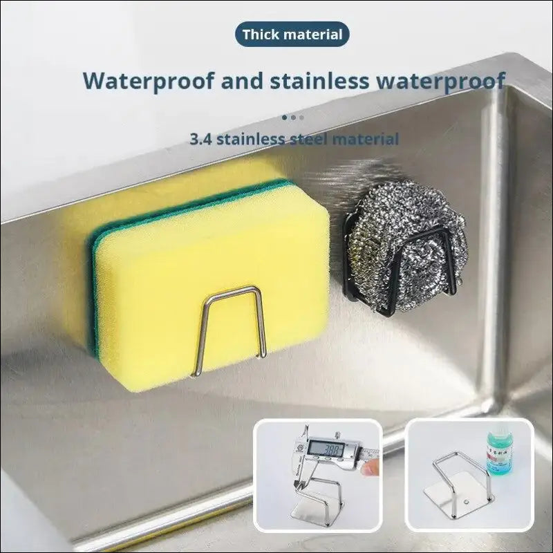 ’Stainless Steel Sink Sponge Rack | Self-Adhesive Holder for & Wire Ball | Draining Kitchen Organizer Wall’ - Stainless