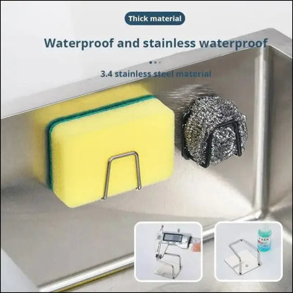 ’Stainless Steel Sink Sponge Rack | Self-Adhesive Holder for & Wire Ball | Draining Kitchen Organizer Wall’ - Stainless