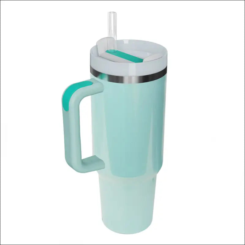 Stainless Steel Tumbler with Handle and Straw - Insulated Travel Mug for Hot Cold Drinks - Aqua / One Size