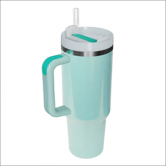 Stainless Steel Tumbler with Handle and Straw - Insulated Travel Mug for Hot Cold Drinks - Aqua / One Size