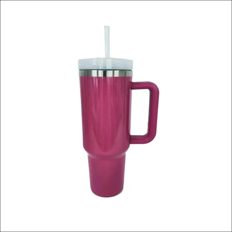 Stainless Steel Tumbler with Handle and Straw - Insulated Travel Mug for Hot Cold Drinks - Pink / One Size