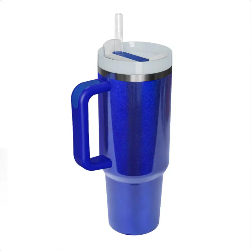 Stainless Steel Tumbler with Handle and Straw - Insulated Travel Mug for Hot Cold Drinks - Royal Blue / One Size