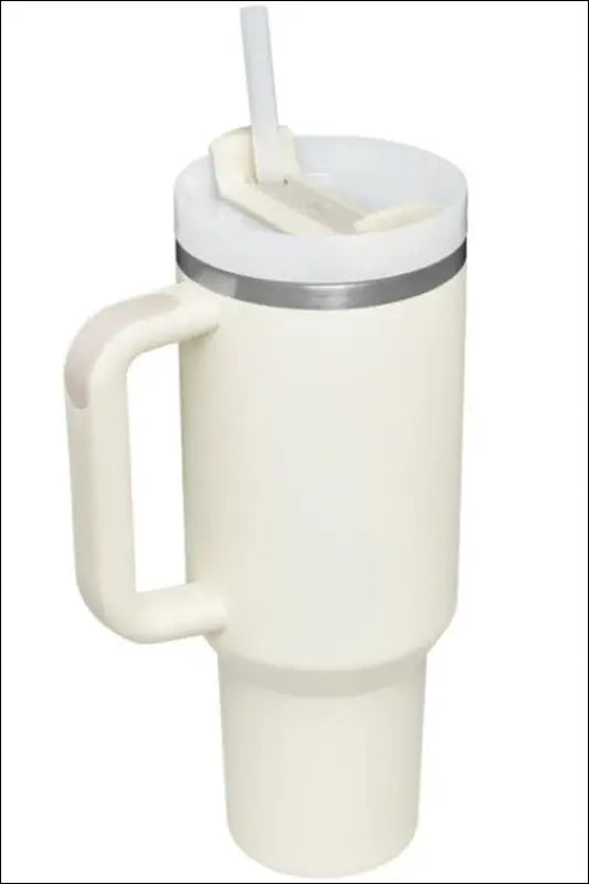 Stainless Steel Tumbler with Upgraded Handle and Straw - Ivory / One Size