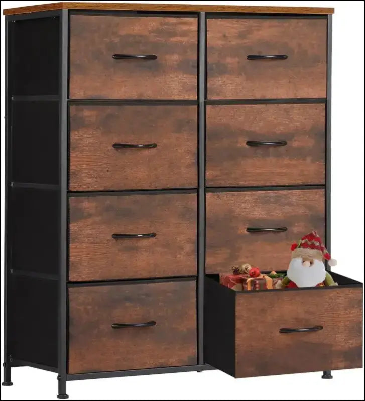 Tall Drawer Dresser for Bedroom - 8-Drawer Fabric Storage Tower Organizer Chest Clothes Closet - Rustic Brown / United