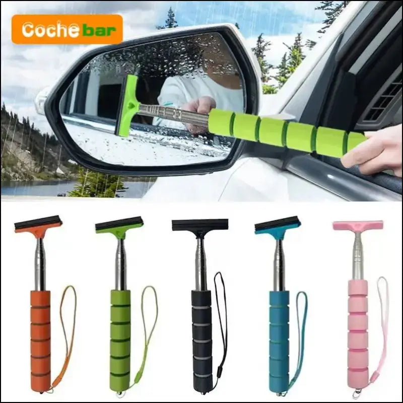 ’Telescopic Car Rearview Mirror Wiper Cleaning Tool | Auto Glass Mist Cleaner & Scraper | Essential Accessories